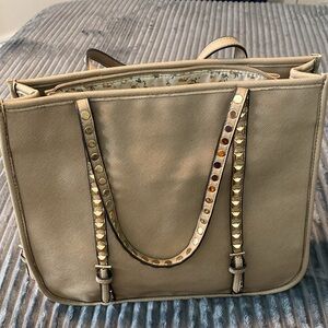 “ALFA” Tote studded dual strap large purse Ivory shoulder bag